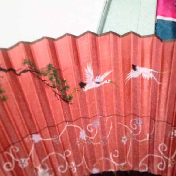 Vintage Korean Crane Design Traditional Hand Fan with Box & Organza Sleeve - Picture 5 of 6